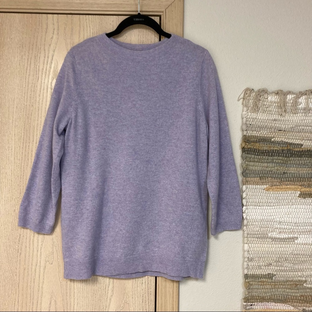 Talbots 100% cashmere heathered purple 3/4 sleeves sweater size L
